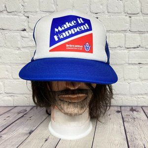Vintage Trucker Hat Mesh Cap White Blue Make it Happen! TELERAMA Edmonton Club